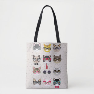 Bolsa Tote Gatos engraçados com vidros toda sobre - imprima 