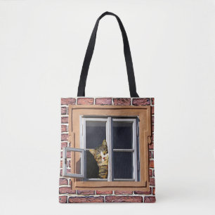 Bolsa Tote Gatos Engraçados Fazendo o Saco da Janela