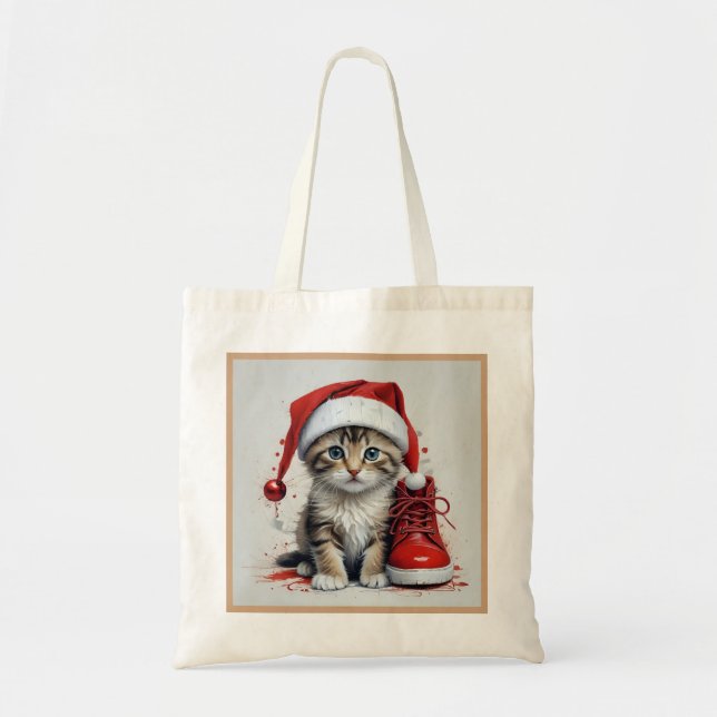 Bolsa Tote Gatos Festivos nas Festas de Natal - Víblias de Fé (Frente)