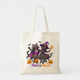 Bolsa Tote Gatos fofos de Halloween Patas e Feitiços