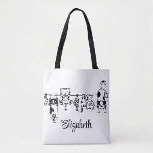 Bolsa Tote Gatos Fofos Pendurados Nome Personalizado