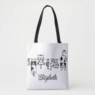 Bolsa Tote Gatos Fofos Pendurados Nome Personalizado
