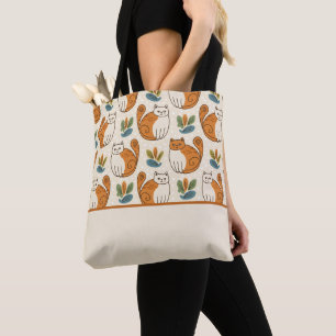 Bolsa Tote Gatos Laranja e Branco Estilo de Arte Ingênua Bloc