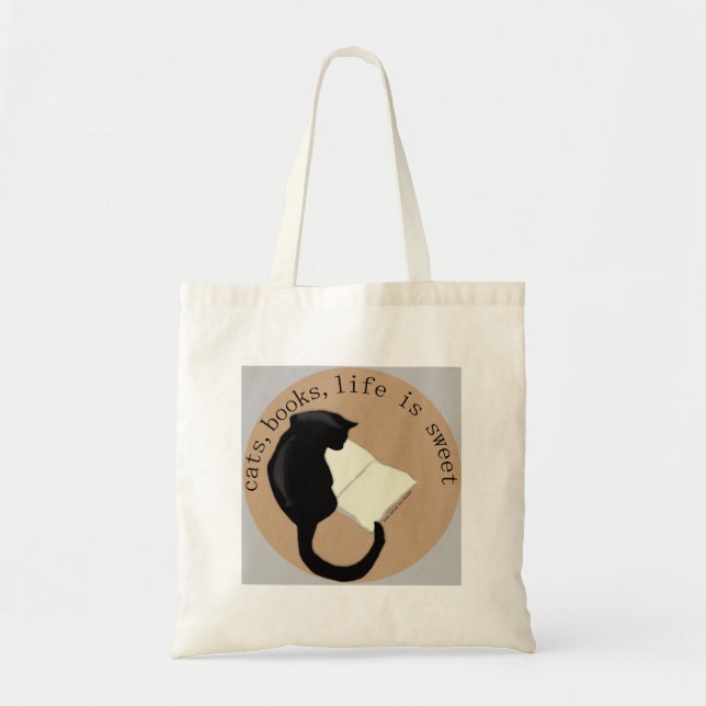 Bolsa Tote Gatos, Livros, A vida é doce v2 (Frente)