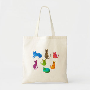 Bolsa Tote Gatos loucos coloridos em aquarela