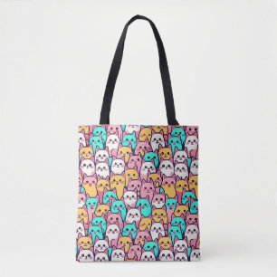 Bolsa Tote Gatos Minimalistas Reproduzíveis em Pastas Multico