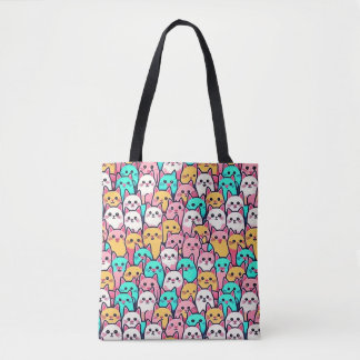 Bolsa Tote Gatos Minimalistas Reproduzíveis em Pastas Multico