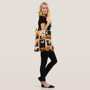 Bolsa Tote Gatos negros, abóboras e morcegos para o Halloween