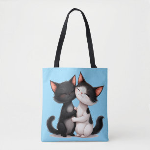 Bolsa Tote Gatos preto e branco adoráveis se abraçando com ca