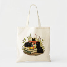 Gatos Pretos Caprichosos Pilha de Livros Arte Flor