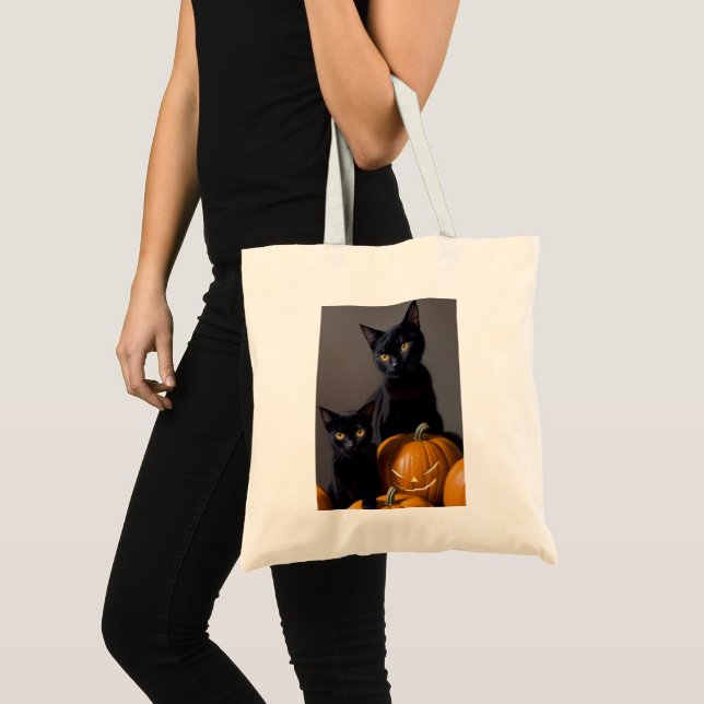 Bolsa Tote Gatos Pretos e Abóboras (Frente (produto))
