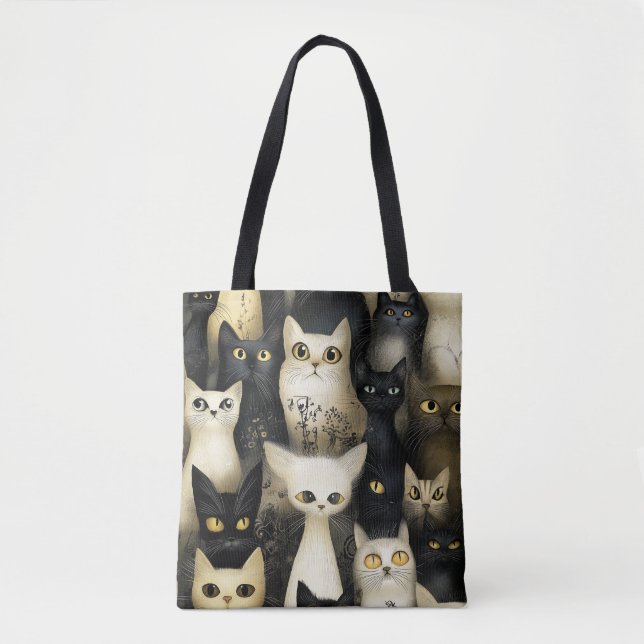 Bolsa Tote gatos pretos e brancos (Frente)