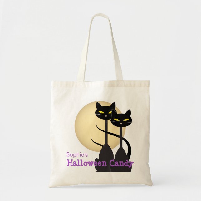 Bolsa Tote Gatos Pretos e Doces de Halloween (Frente)