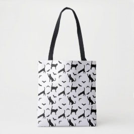 Bolsa Tote Gatos Pretos e Motivos de Morcegos Padrão Fofo de 