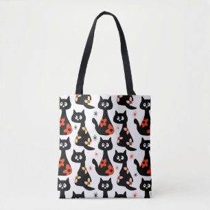 Bolsa Tote Gatos Pretos Florais Retroativos (Brancos)