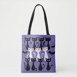 Bolsa Tote Gatos pretos fofos e assustadores no Halloween mod