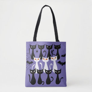 Bolsa Tote Gatos pretos fofos e assustadores no Halloween mod