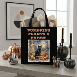 Bolsa Tote Gatos Pretos Vintage Abóboras de Halloween Plantas