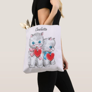 Bolsa Tote Gatos retrô do Dia dos Namorados, gatinho fofo vin