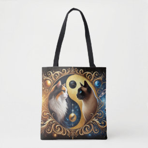 Bolsa Tote Gatos Simbolizando Equilíbrio com um Yin Yang