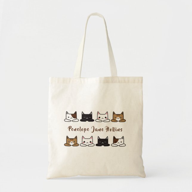 Bolsa Tote "Gatos Todos Em Uma Fila" (Frente)