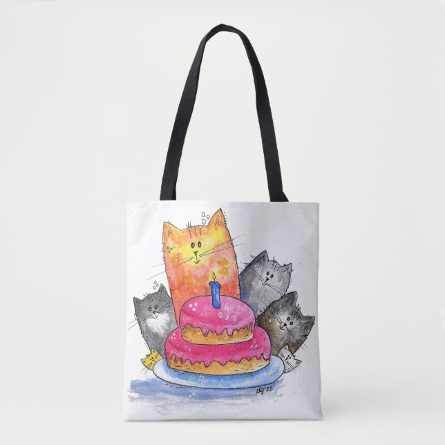 Bolsa Tote Gatos Whimsso com Bolo de Aniversário (Frente)