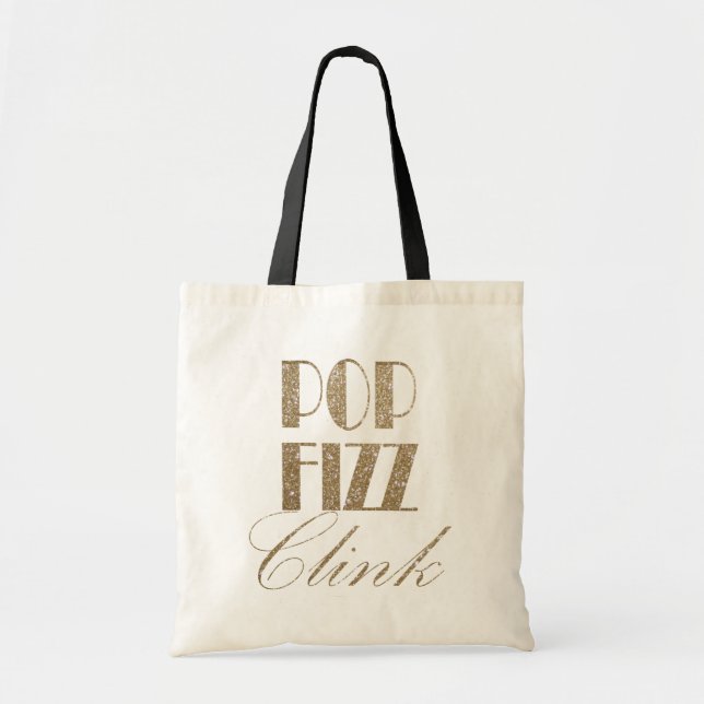 Bolsa Tote Gatsby party Dourada e Black Pop Fizz Clink (Frente)