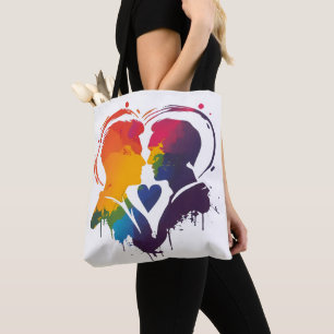 Bolsa Tote Gay Casal Arco-Íris Coração