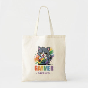 Bolsa Tote Gaymer - Gato de Jogos Arco-Íris com Console LGB