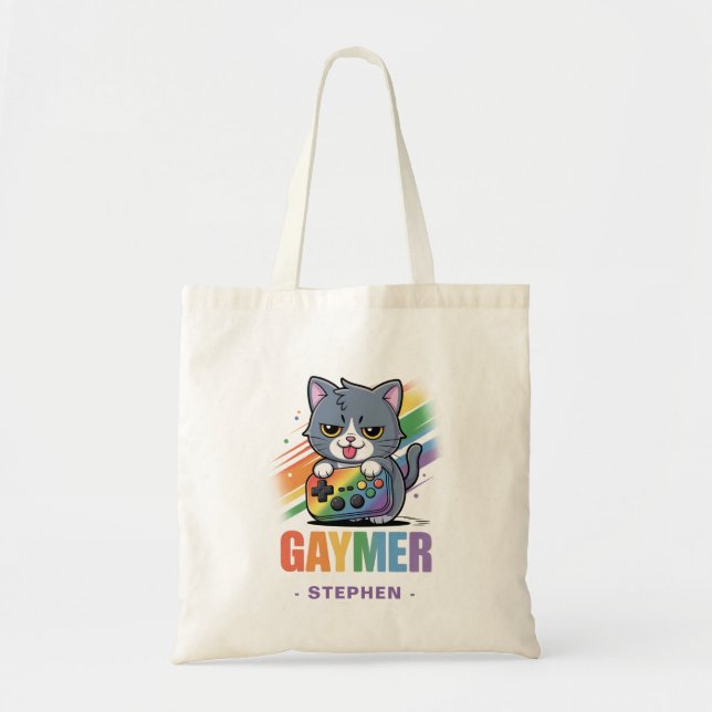 Bolsa Tote Gaymer - Gato de Jogos Arco-Íris com Console | LGB (Frente)