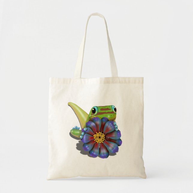 Bolsa Tote Gecko com Flor Zinnia (Frente)