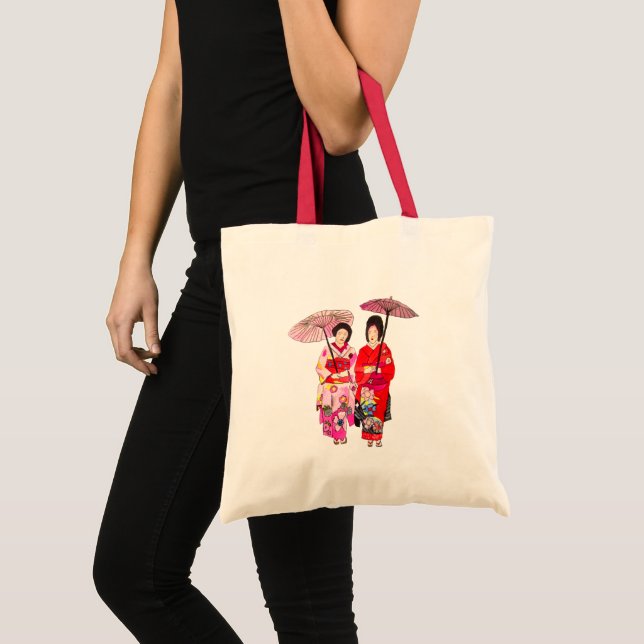 Bolsa Tote Geisha bonitinha japonesa com quimono rosa (Frente (produto))