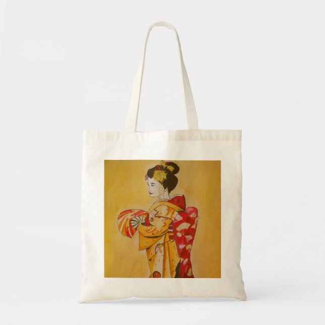 Bolsa Tote Geisha gold kimono original de aquarela (Frente)