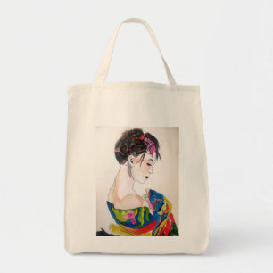 Bolsa Tote Geisha japonesa com quimono azul