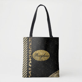 Bolsa Tote Gelam faux sparkle com preto e ouro