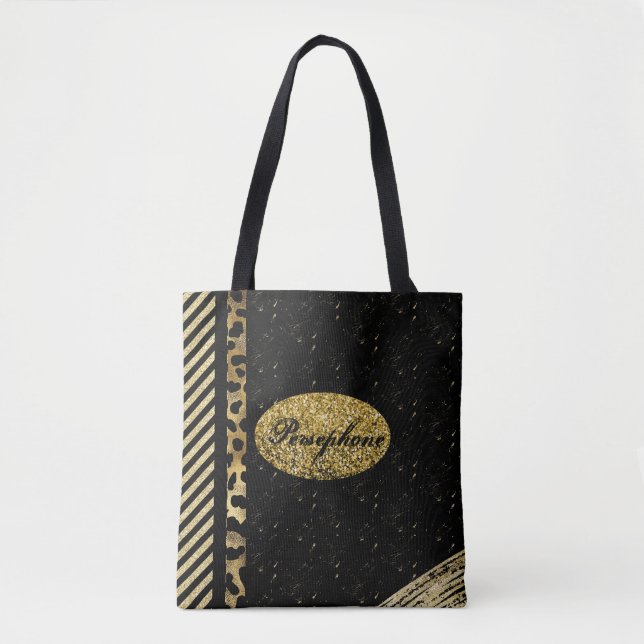Bolsa Tote Gelam faux sparkle com preto e ouro (Frente)