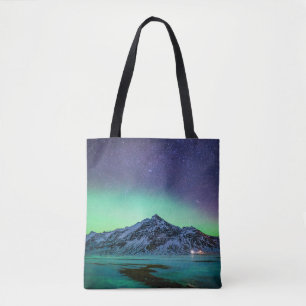 Bolsa Tote Gelo e neve Aurora Borealis Via Látea Islândia