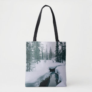 Bolsa Tote Gelo e neve   Fluxo numa paisagem de inverno com n