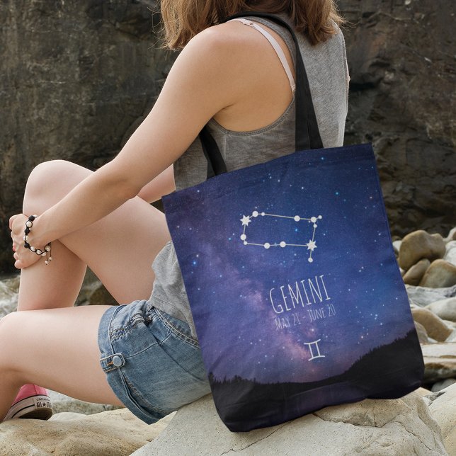Bolsa Tote Gemini | Constelação Zodiac Personalizada (Criador carregado)