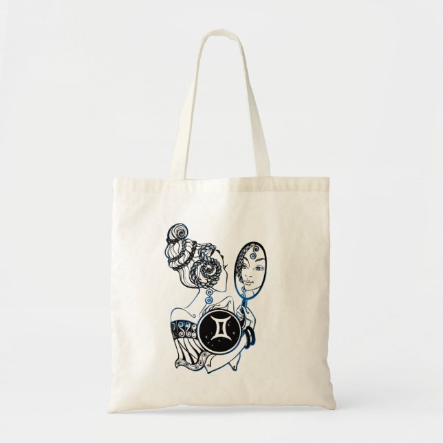 Bolsa Tote Gemini Zodiac Art Deco Lady (Frente)