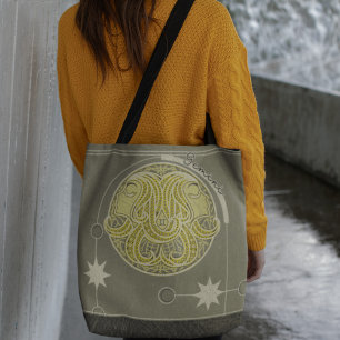 Bolsa Tote Gemini Zodiac - Sinal Amarelo Cinza Branco Mandala