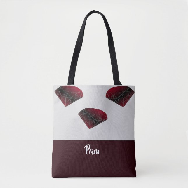 Bolsa Tote Gemstones vermelhos do nome personalizado ruby (Frente)