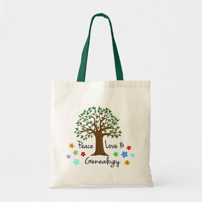 Bolsa Tote Genealogia Paz Amor Árvore Familiar (Frente)