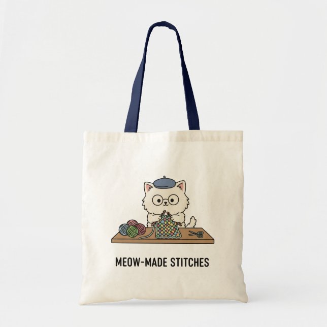 Bolsa Tote Genius Cat Knitting "Meow-Made" Present Design (Frente)
