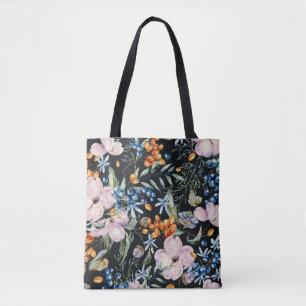 Bolsa Tote Gentle Watercolor: Berries Florais Cor-de-Rosa