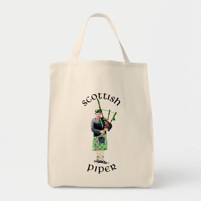 Bolsa Tote Gentleman Bagpiper em Green Kilt (Frente)