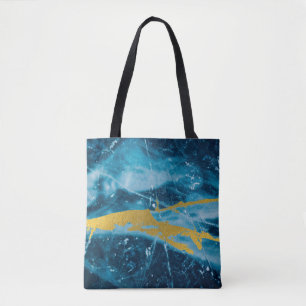 Bolsa Tote Geode Agate Gemstone Blue e Dourado