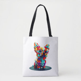Bolsa Tote Geometria 3D colorida Chihuahua no estilo moderno