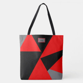Bolsa Tote Geometria A Negrito, Preto, Vermelho, Monograma De