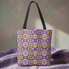 Bolsa Tote Geometria de Diamante Roxo e Amarelo